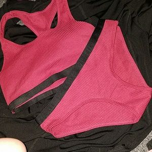 Cotton maroon dark red sports bra and panty